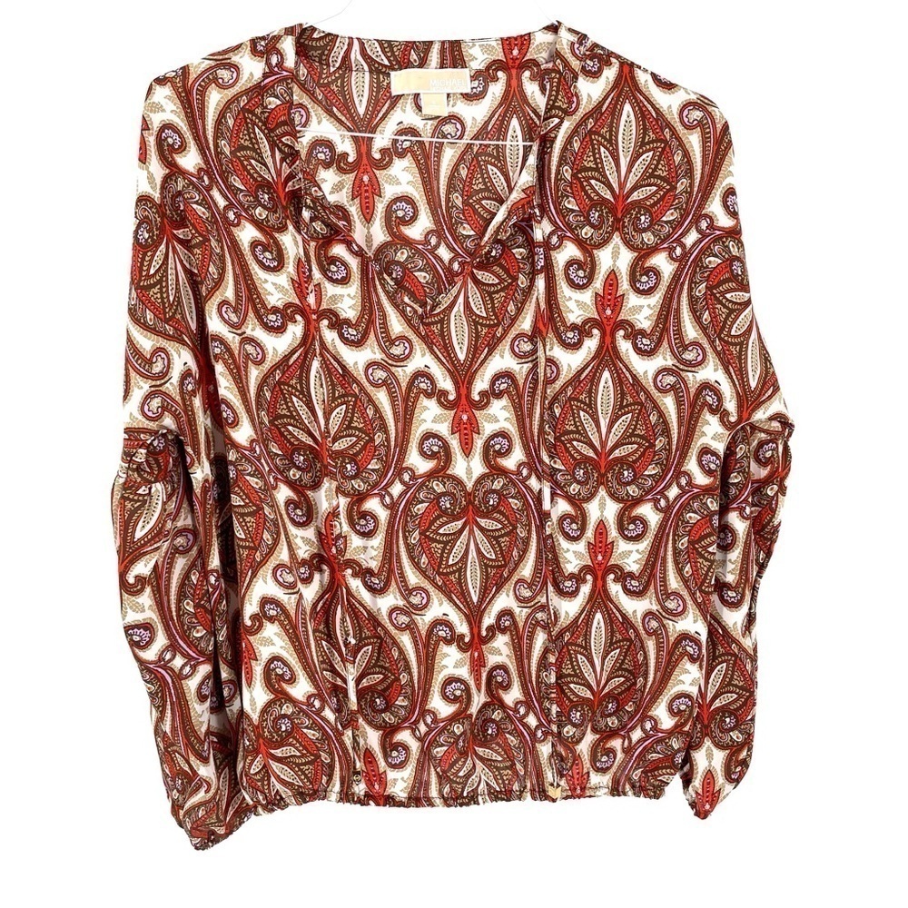 MICHAEL Michael Kors MK Paisley Tie Neck Blouse Top